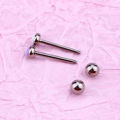 OUFER Titanium Tongue Piercing Barbell Jewelry Tongue Rings with White Opal G23 Solid Titanium Tongue Rings for Women Men - color: White Opal