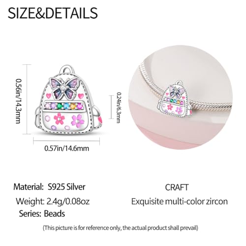 LNQOBU 925 Sterling Silver Charms for Bracelets Necklaces,5A Cubic Zirconias Evil Eye Dangle Beads Charms Jewelry Gift for Women (With one Spacer Beads Charms) - style: Adventure Backpack Beads