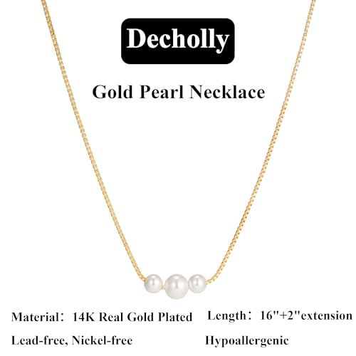 Gold Pearl Necklaces for Women Trendy, 14K Gold Plated Dainty Necklace Simple Layered Pearl Necklaces for Women Trendy Wedding Birthday Jewelry - color: 1-Three Pearl