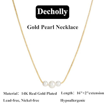 Gold Pearl Necklaces for Women Trendy, 14K Gold Plated Dainty Necklace Simple Layered Pearl Necklaces for Women Trendy Wedding Birthday Jewelry - color: 1-Three Pearl