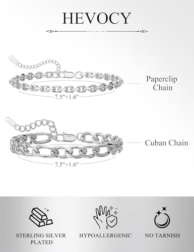 Silver Bracelet Set for Men, Figaro and Cable Link Chain | Stainless steel Figaro and cable link bracelets for stacking, daily wear, and gifts - color: Style1-8 inch