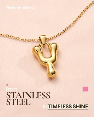 DoDoBeads Stainless Steel Initial Necklace, Waterproof 18K Gold Plated Necklace, Non-Tarnish Chunky Monogram Jewelry Gifts for Women, Mothers Day Gift - style: Y