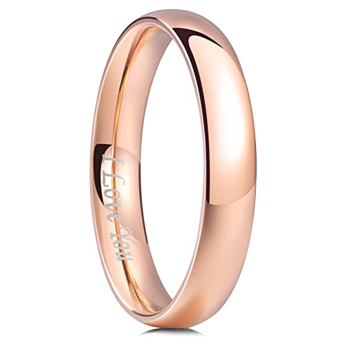 King Will 316L Stainless Steel Wedding Band for Men Women Size 4-15 | 2-8mm Width, Black/Sliver/Gold Plated, Laser I Love You, High Polished, Dome Style, Promise Ring Comfort Fit Promise Gift - color: C-Rose Gold Plated-4mm