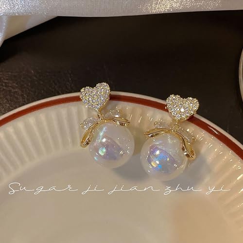 Pearl Bow Earrings for Women Coquette Aesthetic Jewelry Rhinestone Bow Earrings for Bridesmaids Wedding Party Accessories Bridal Costume Accents Bowknot Themed Gifts - color: I: Heart Pearl Bow Earrings