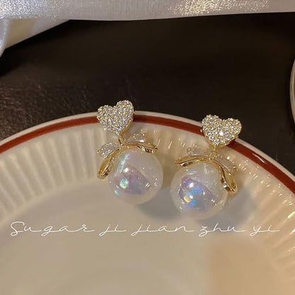 Pearl Bow Earrings for Women Coquette Aesthetic Jewelry Rhinestone Bow Earrings for Bridesmaids Wedding Party Accessories Bridal Costume Accents Bowknot Themed Gifts - color: I: Heart Pearl Bow Earrings