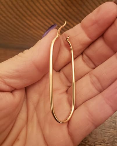 925 Sterling Silver Post Oval Hoop Earrings for Women | 18K Gold-Plated Large Hoops Earring-53mm - color: Yellow-Gold