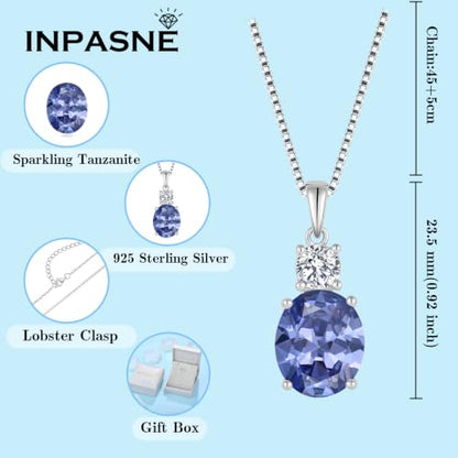 Birthstone Necklace for Women 925 Sterling Silver | Oval Cut Pendant Necklace, Jewelry for Mom Wife - color: Navy Blue