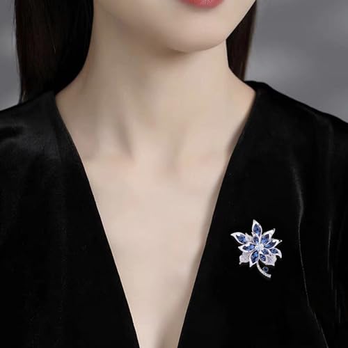 QCWN Large Flower Brooches and Pins for Women Vintage Rhinestone Sunflower Brooch Costume Jewelry Lapel Hat Pins for Wedding Dresses Bouquet Gifts - style: 1Pcs Navy Blue Flower