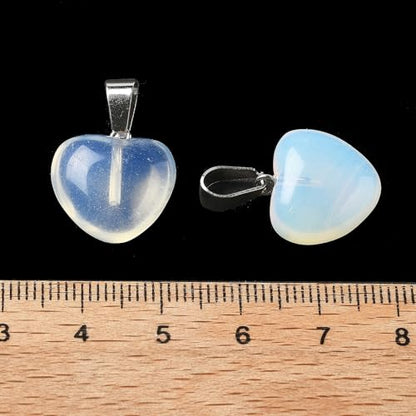 10Pcs Heart Stone Charm Pendants Natural Opalite Gemstone Pendants with Platinum Brass Loops for DIY Necklace Keychains Earring Crafts Supplies - color: Opalite