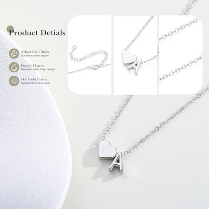 Turandoss Heart Initial Necklace A-Z Letter Teen Girl Gifts Trendy Stuff | Heart Initial Necklaces, 14K Gold Plated, A-Z Letter Pendant Necklace, Birthday Gifts for Women Teen Girls Trendy Jewelry - color: Silver, style: R