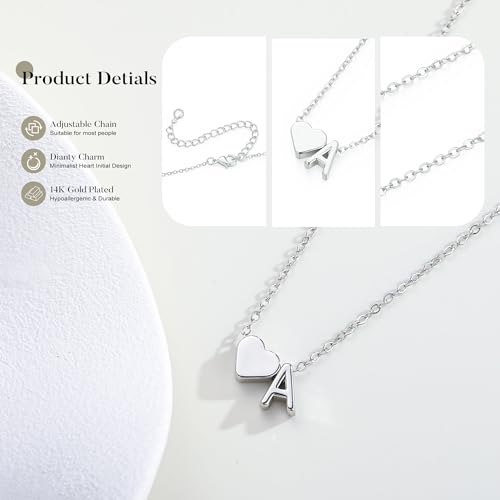 Turandoss Heart Initial Necklace A-Z Letter Teen Girl Gifts Trendy Stuff | Heart Initial Necklaces, 14K Gold Plated, A-Z Letter Pendant Necklace, Birthday Gifts for Women Teen Girls Trendy Jewelry - color: Silver, style: L