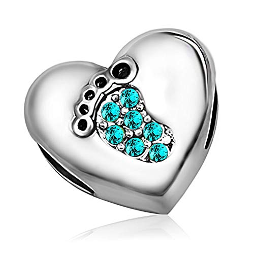 KunBead January-December Birthstone Footprint Heart Birthday Love Bead Charms Compatible with Pandora Bracelet for Mom Daughter Grandma Granddaughter - color: December