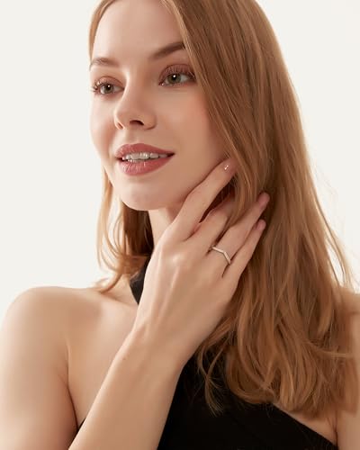 TIGRADE Cubic Zirconia Eternity Band V Shape CZ Stacking Engagement Ring for Women Size 3-12.5 - color: Gold