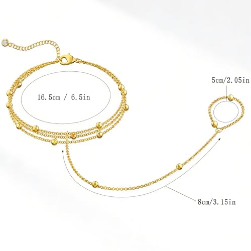 Evil Eye, Heart, Cross-Gold Ring Bracelet Hand Chain Layered Finger Bracelets for Women Delicate Link Chain Jewelry - style: 3 layered satellite chain bracelet-gold