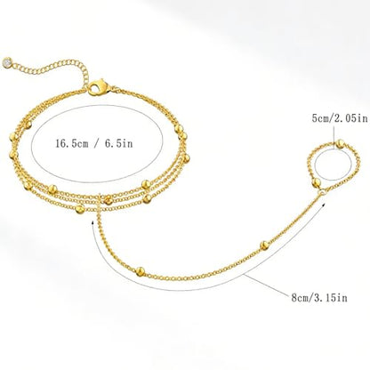 Evil Eye, Heart, Cross-Gold Ring Bracelet Hand Chain Layered Finger Bracelets for Women Delicate Link Chain Jewelry - style: 3 layered satellite chain bracelet-gold