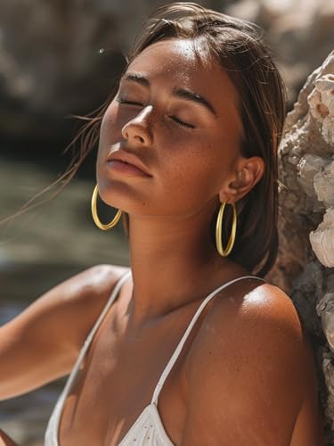 KeyStyle 5mm Thick Hoop Earring，Large Gold Hoop Earrings for Women | Stainless Steel Hoops Earring 14K Gold Plated/Silver/Black Hoop Lightweight Hypoallergenic Hollow Tube Hoop(40/60/80MM) - color: Gold, size: 60mm
