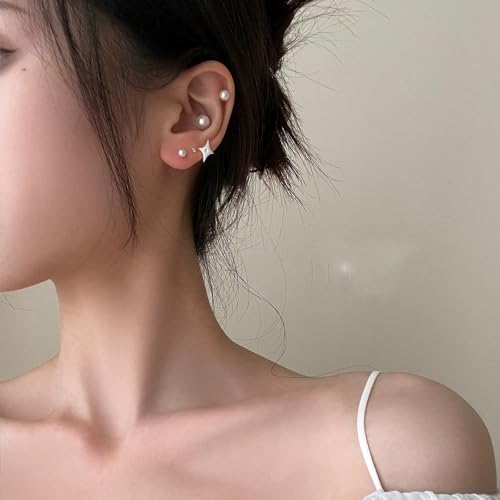 Small Pearl Stud Earrings, 5 Pairs Hypoallergenic Stainless Steel Simulated Pearl Earrings for Women, Lightweight Round Ball Studs Set 3-7MM Birthday Valentine's Day Jewelry Gifts