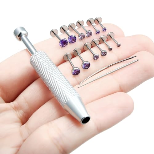F136 Titanium 20/18/16g Flatback Earrings Nose Lip Rings Jewelry - color: Purple, size: 20g