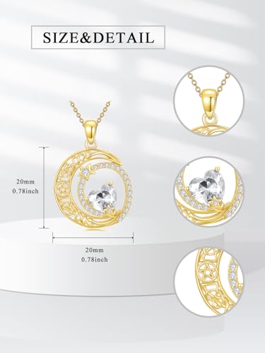 Midari 18K Yellow Gold Sun Moon Star Pendant Rose Flower Necklaces I Love You Forever Sun Moon Jewelry Gift for Mother Women - color: 04-Apri-White, style: Moon&Star