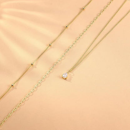 Gold Layered Necklaces for Women, 14K Gold Plated Paperclip Snake Chain Necklace Set, Dainty Coin Cross Tear Pendant Layering Choker Necklaces, Simple Trendy Stackable Jewelry Gifts - color: 3PCS / CZ & 2 Chains