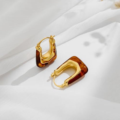 Acrylic Hoop Earrings for Women 14K Gold Plated Chunky Hoop Earrings Vintage Geometric Resin Fashion Jewelry Gifts - style: acrylic hoop