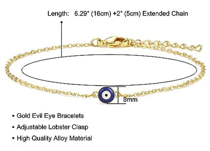 Fesciory Evil Eye Bracelet for Women, Gold Plated Adjustable Chain Jewelry | Blue Evil Eye Charm Bracelet, Lucky Amulet Symbolism, Dainty Adjustable Chain, Daily wear, Jewelry gifts - color: Gold-12