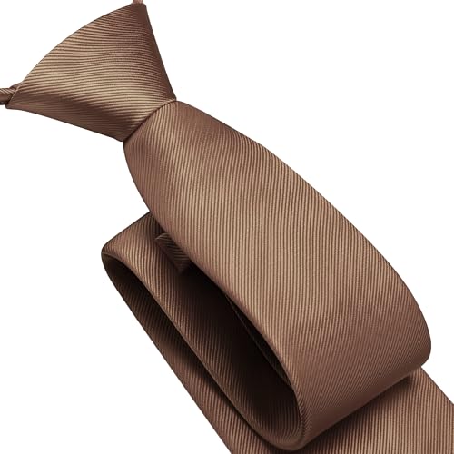 GUSLESON 3.15"（8cm） Mens Pre-tied Adjustable Zipper Tie Solid Necktie for Business and Wedding - color: Brown