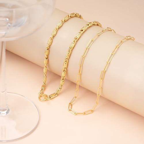 Layered Necklaces for Women 14k Gold Plated Chain Necklace Trendy Dainty Toggle Clasp Chunky Cuban Link Paperclip Chain Jewelry Gift - style: Style 5：Paperclip+Chunky Chain