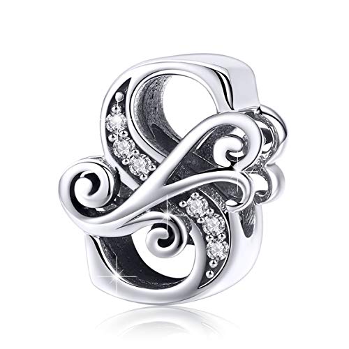 BISAER 925 Sterling Silver Initial Letter A-Z Charms for Bracelets Alphabet Beads Charm Jewelry Gifts - color: Letter S