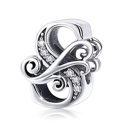 BISAER 925 Sterling Silver Initial Letter A-Z Charms for Bracelets Alphabet Beads Charm Jewelry Gifts - color: Letter S