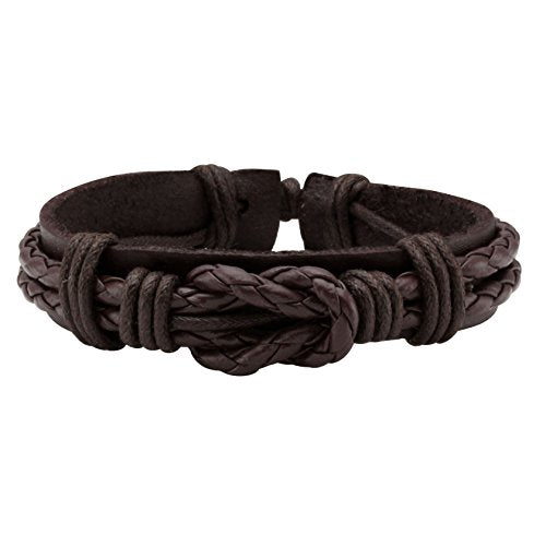 Eigso PU Leather Braided Handmade Cuff Wrap Bracelet Handbands for Men Women Stackable Adjustable - color: Brown