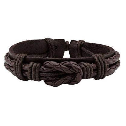 Eigso PU Leather Braided Handmade Cuff Wrap Bracelet Handbands for Men Women Stackable Adjustable - color: Brown