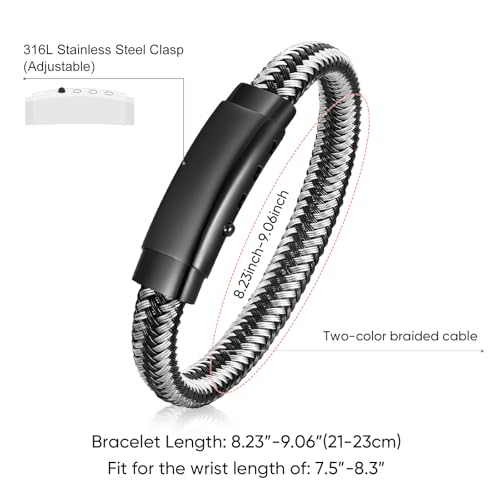 VNOX Men's Inspirational Mantra Engarved Handmade Braided Leather Adjustable Cuff Bangle Bracelet Encouragement Motivational Gift for Men - style: Black-Grey