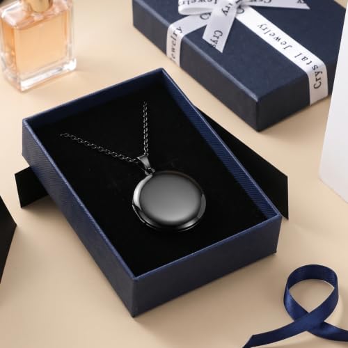 PHOCKSIN Personalized Locket Necklace for Women Photo Necklace with Customized Picture Birth Flower Birthstone Customizable Birthday Gifts - color: #15-Round Black