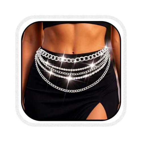 Rhinestone Chain Belt Gold Sparkly Waist Chains Fashion Body Chain Jewelry for Women - color: Silver