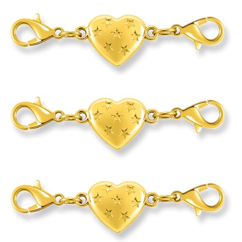 Magnetic Clasp Converter, Heart Design Lobster Clasps for Necklaces and Bracelets, Gold and Silver (3pcs Golden) - color: 3pcs golden
