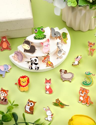 JUNEBRUSHS 28PCS Animals Enamel Pins,Cute Forest Animals Brooches Elephant Panda Tiger Giraffe Lapel Pins for Party Decoration Exchange Gift Backpacks Clothes Bags Hats Accessories - style: Animals Style