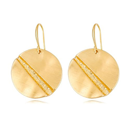 Gold Earrings 14k Gold Plated Hoop Earrings Dainty Pearl hoop Disc Coin Bead Starfish Teardrop Circle Dangle Drop Earrings for Women Hypoallergenic Jewelry Gifts - color: Brushed Disc-Gold
