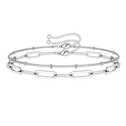 Dainty Gold Bracelets for Women, 14K Gold Plated Adjustable Layered Beads Bracelet Cute Evil Eye Oval Chain Pearl Bar Turtle Gold Bracelets for Women Jewelry - style: Grey crystal beads&Chain