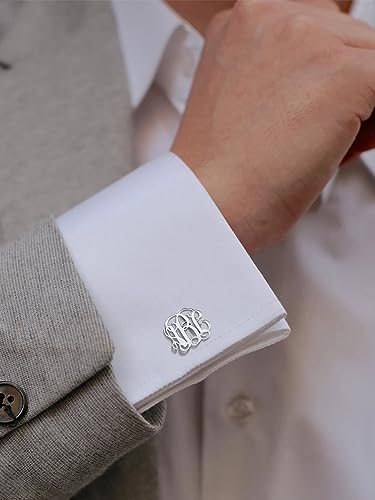 FindChic Stainless Steel Round Cufflinks with Custom Text/Picture/Monogram Letters 18K Gold Plated/Black Color for Men Groom Suits Shirts, with Gift Box - style: 04. custom 3 monograms (stainless steel)