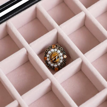 Wudygirl 24 Grid Earring Organizer Small Jewelry Box with Lid BlackPink | Ring Box with Adjustable Dividers, Velvet Lining, Ideal for Rings, Earrings, Jewelry Display, Gift Giving - style: Black Pink 24 Grid