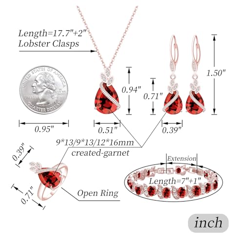 GZWHD Jewelry Set for Women CZ Earrings Necklace Ring Bracelet Set Prom Party Wedding Jewelry Gift for Mother Friend Wife - color: A-Rose Gold-Garnet