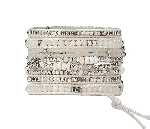Bracelet for Women – Handmade Vegan Boho Natural Stone Layered Bracelet, Thailand Bohemian Stackable Beaded Wrap Bracelets, Summer Hippie Bracelet Stack, Fashion Jewelry Gifts - color: A13-Chantilly lace