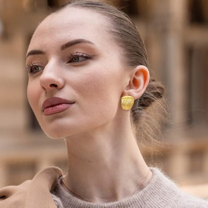 Gold Chunky Statement Earrings for Women, Trendy 14K Gold Plated Square Geometric Vintage Drop Dangle Designer Stud Earrings, Jewelry Gift - style: striped-gold