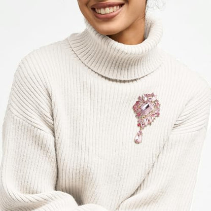 YOQUCOL Retro Austrian Crystal Big Brooch Pin for Women Large Flower Shape Brooches Lapel Pins for Sweater,Coat Dress Accessories - color: B-Pink