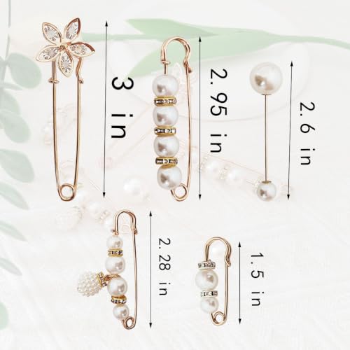 5 Pieces Pearl Brooch Safety brooches and Pins | fashion brooch pins for Clothes Safety Pin for Women Fashion Sweater Shawl Collar Dresses Cardigan