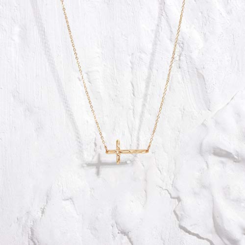 Fettero Cross Necklace for Women Faith Pendant 14K Plated Dainty Chain Necklaes Minimalist Simple Tiny God Lords Prayer Religious Jewelry - style: Choker Cross
