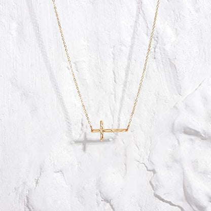 Fettero Cross Necklace for Women Faith Pendant 14K Plated Dainty Chain Necklaes Minimalist Simple Tiny God Lords Prayer Religious Jewelry - style: Choker Cross