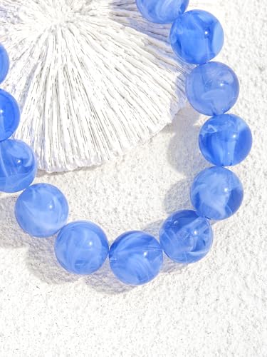Chunky Beaded Necklaces for Women Statement Necklace | Bold Chunky Choker, Large Resin Beads, Adjustable Necklace, Boho Trendy Summer Beach Holiday Jewelry - color: Blue-01