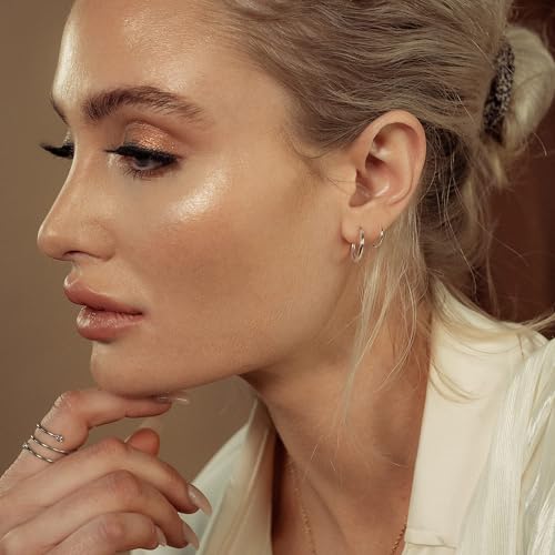 Spiral Hoop Twist Double Earrings - 14K Helix Spiral Earrings, Double Piercing Earrings, Faux Double Hoop Earrings, Tiny Twist Earrings for Women - color: Silver - 2mm